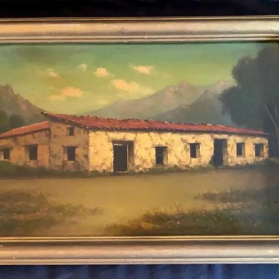 James Everett Stuart (1852–1941) Signed Oil “Old Mission, San Diego, Cal.” 21"W × 14"H