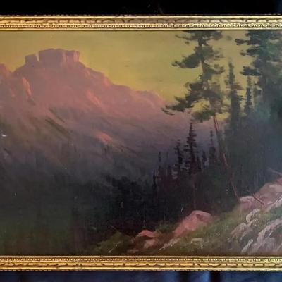 James Everett Stuart Signed Oil “Evening Donner Peak & Glimpse of Lake from a Hillside, Cal"