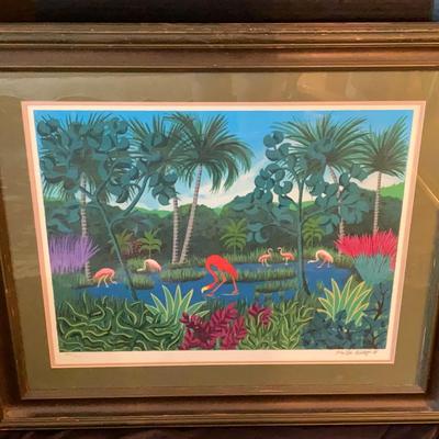 Martin B. Limited Edition Signed Tropical Print in Wooden Frame