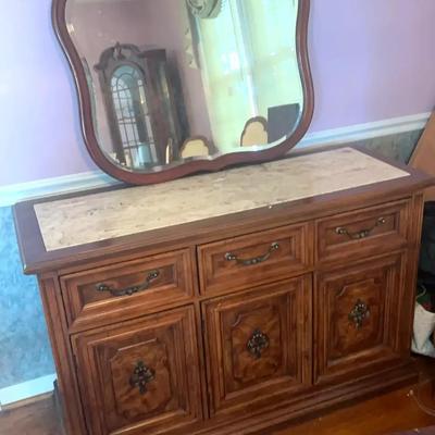 Bernhardt Wood Chest of Drawers with Marble Top and Mirror