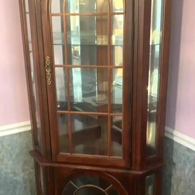 Dark Wood China Hutch with Glass Panels