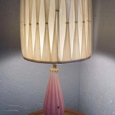 Murano Pink & Gold Art Glass Lamp with Tall Drum Shade