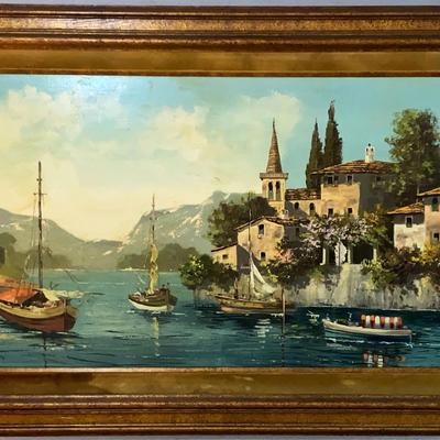 Henri Berte Oil Painting — Mediterranean Coastal Village Scene