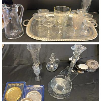 Etched Glassware & Silver-Tone Serveware Collection