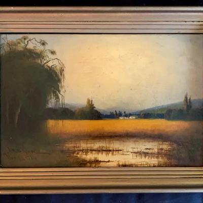 James Everett Stuart (1852–1941) Signed Oil “Near Lodi, California” in Wooden Frame – 18"W × 12"H