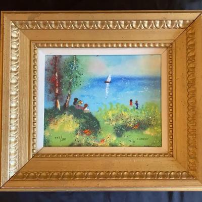 “Children by the Pond” Enamel on Copper by Lois Cardin, Limited Edition