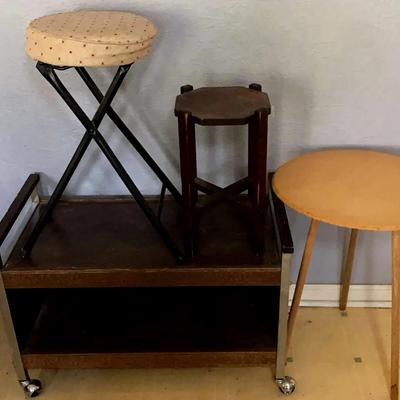 Vintage Rolling Cart with Stools & Side Table