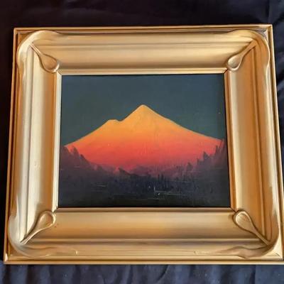 James Everett Stuart (1852–1941) Signed Oil “Sunset Glow, Mt. Shasta, Cal.” – 15"W × 13"H