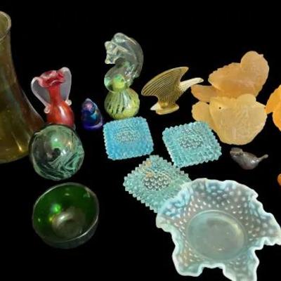 Vintage Glassware Collection Featuring Fenton-Style Dishes & Bluebird of Happiness