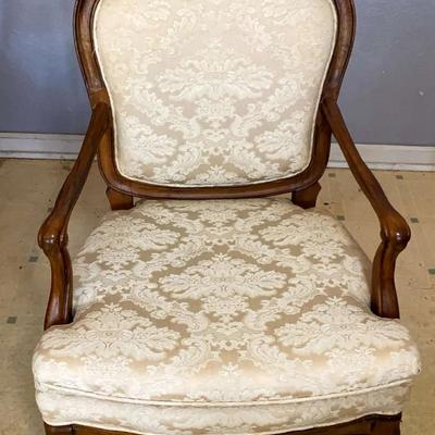 Bernhardt Vintage Wood Chair with Brocade Upholstery