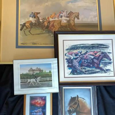 Framed Horse Racing and Equestrian Artwork Featuring Harry Schaare's "The Finish Line"