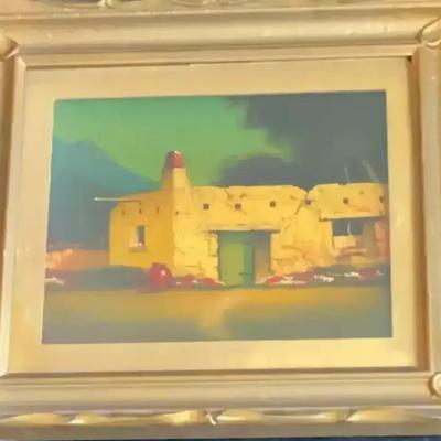 James Everett Stuart (1852–1941) Signed Oil “Adobe Shack, Mexico” in Gold Frame – 14"W × 13"H