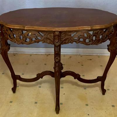 Ornate Carved Wood Accent Table with Pierced Apron and Cabriole Legs