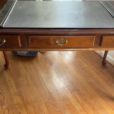 Vintage Wooden Writing Desk with Leather Inlay