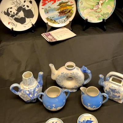 Asian-Inspired Plates & Blue-and-White Ceramic Teapots Collection