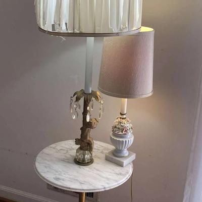 Vintage Marble Top Floor Lamp with Shade and Accent Table Lamp