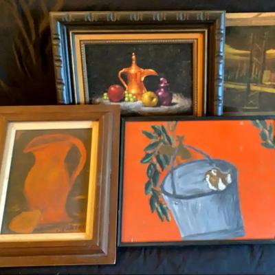 Collection of Framed Vintage Paintings Featuring R.T Booker & San Francisco–Oakland Bay Bridge Piece
