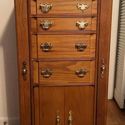 Wooden Jewelry Armoire with Mirror