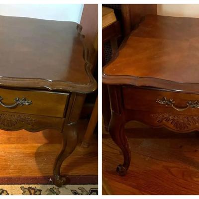 Broyhill Wooden End Tables with Carved Detail