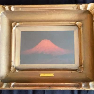 James Everett Stuart (1852–1941) Signed Oil “Sunset Glow, Mt. Rainier” – 14"W × 11"H