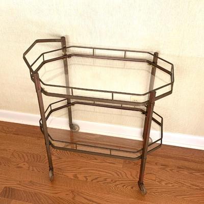 Sale Photo Thumbnail #11: Quality mid century brass and glass 2 tier tea cart