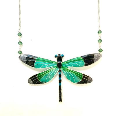 Sale Photo Thumbnail #31: Sterling and cloisonne dragon fly pendant necklace