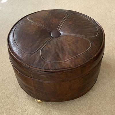 Sale Photo Thumbnail #37: Mid-century clover-top leather ottoman