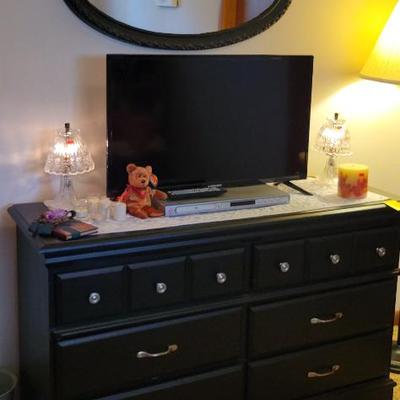 Sale Photo Thumbnail #57: Black Dresser, TV, Romance Lamps and Oval Mirror
