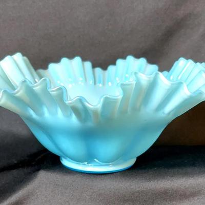 Blue Fenton Ruffled Edge Bowl