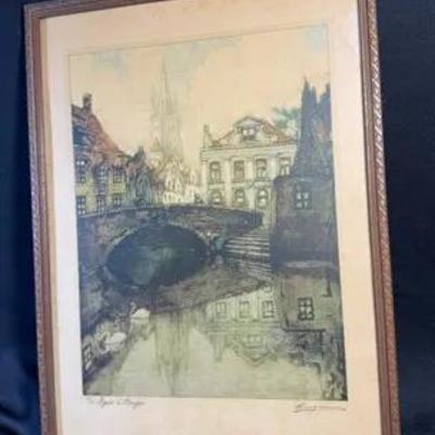 "The Dyver & Bruges" Lithograph By Louis Rigaux