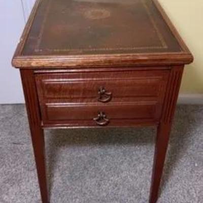 End Table With Leather Accent Top 