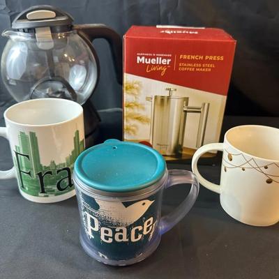 Mueller French Press And Starbucks Cups