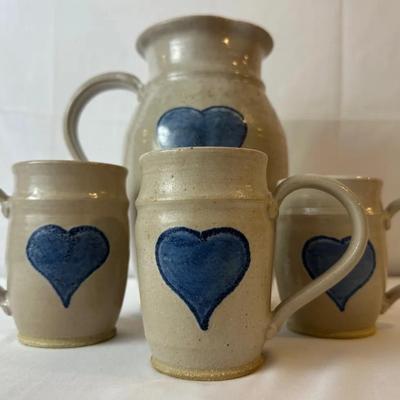 Salt Glazed Stoneware Pitcher And Cups