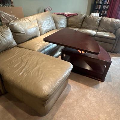 Leather Sectional recliner & sleeper couch & coffee table with lift top 