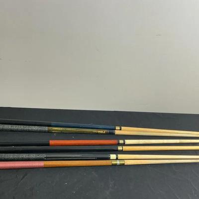 Set of 5 Pool Cues with Bridge Stick