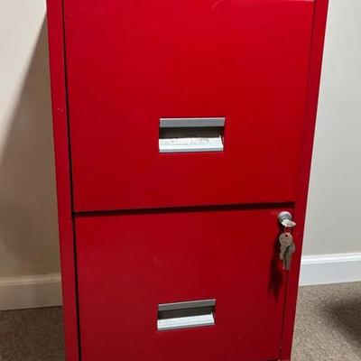 Vintage W.P. Johnson Co. Red 2-Drawer Metal Filing Cabinet with Keys