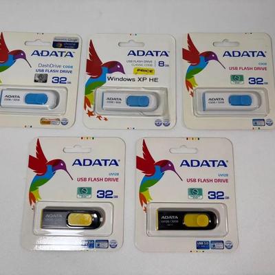 (5) ADATA USB Flash Drives – 32GB & 8GB Mix