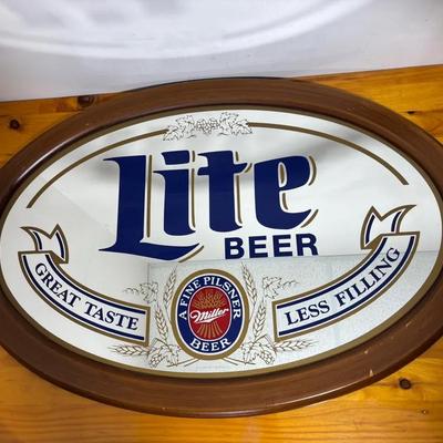 Vintage Miller Lite Beer Mirror Sign – Oval Wood Frame