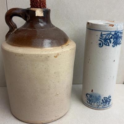 Antique Stoneware Jug and Blue Floral Crock