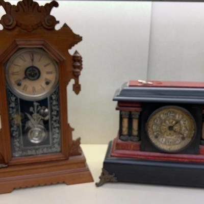 Antique Seth Thomas Mantel Clock Plus Wood Carved Parlor Clock – Both with Keys