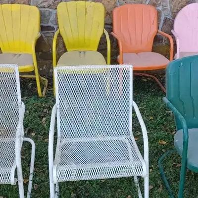 Retro Vintage Metal Patio Chairs – Set of 7 (2 White Rockers)