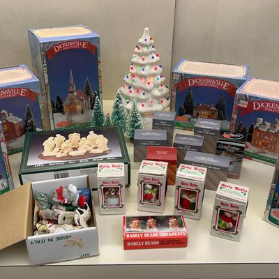 Dickensville Christmas Collectables, White Porcelain Tree & Ornaments