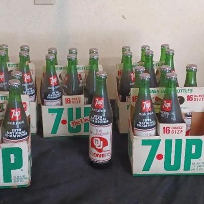 1974 Oklahoma Sooners Commemorative 7-Up Bottles – Vintage Collectible Lot