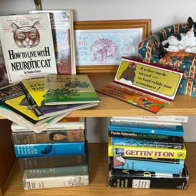 Cat-Themed Décor and Book Lot