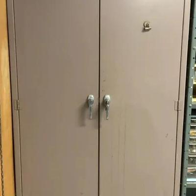 Heavy-Duty Metal Storage Cabinet with Locking Doors and Keys.