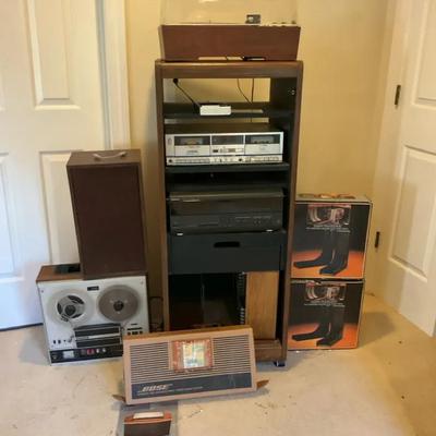 Vintage Audio Tower with Turntable and Reel-to-Reel
