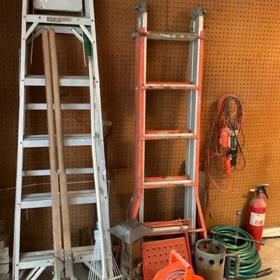  Garage and Garden Tool Lot with Ladders and Accessories