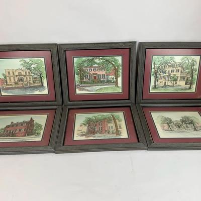 Set of 6 Framed Savannah Landmark Prints by Pamela Lee