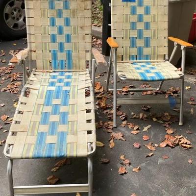 Vintage Aluminum Webbed Lawn Chair and Chaise Lounge Set