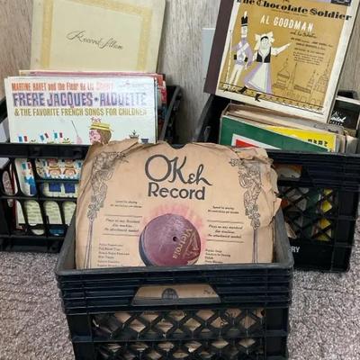 Vinyl Records Collection In Crates 
